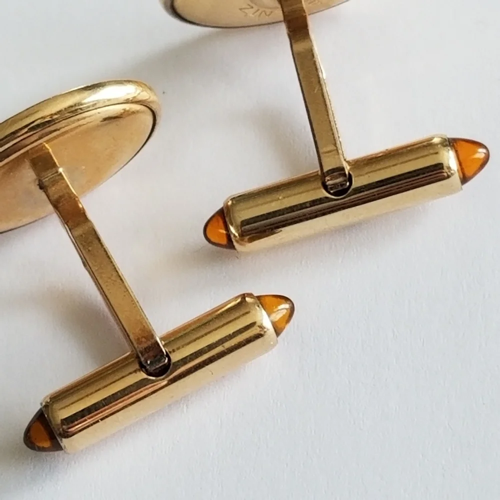 Vintage Krementz cuff links mens gold tone engraved monogram BFB orange